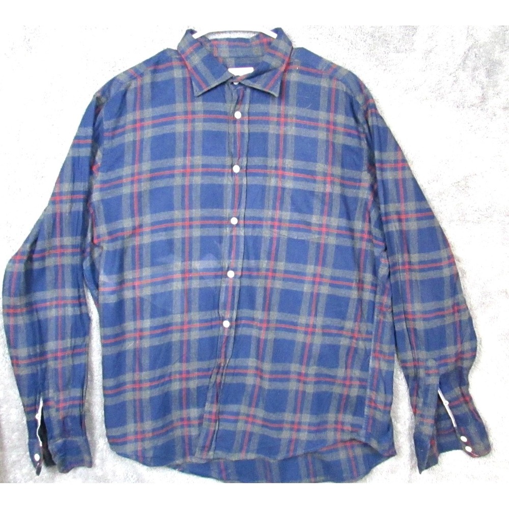 Hartford Shirt Mens XL Blue Red Plaid Flannel Button Down Long Sleeve Casual